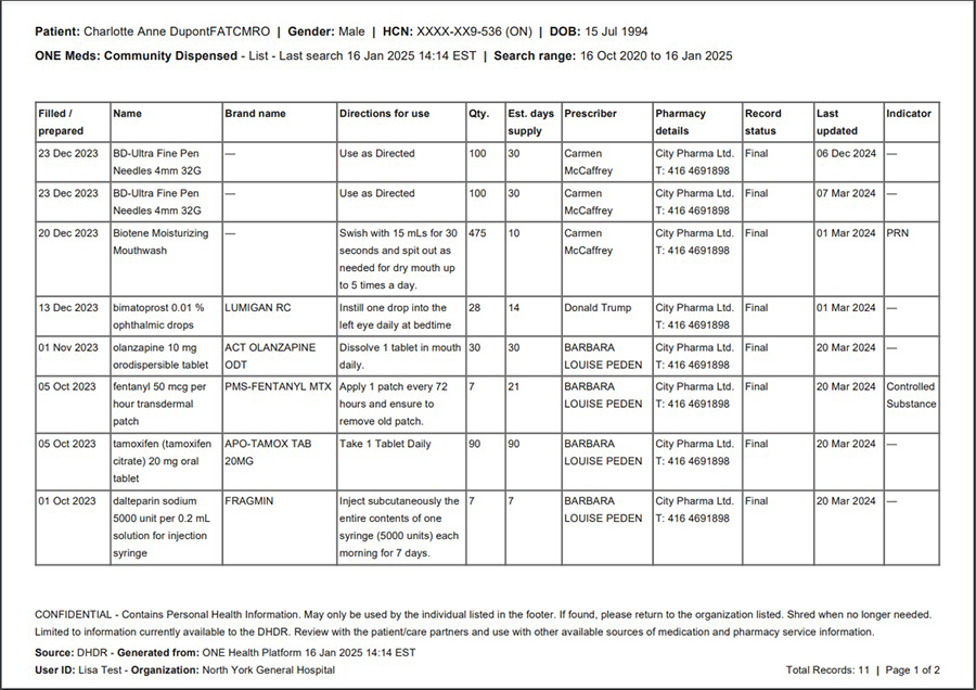 Sample list printout