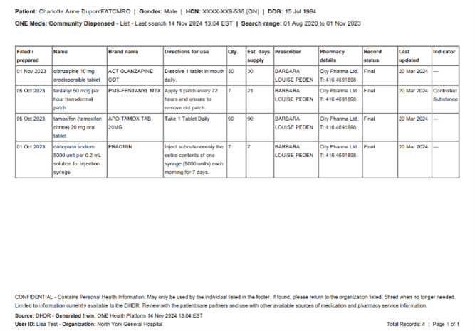 Sample screen with list printout